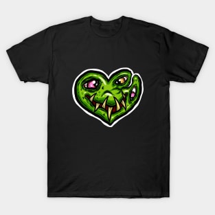 Zombie Heart Smile Eyes Green Valentines Day T-Shirt